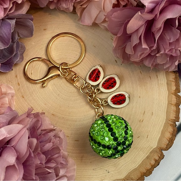 Crystal Watermelon & Watermelon Slice Charms Keychain - Picture 7 of 14